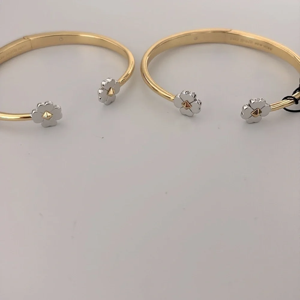 Lot of 2x NEW [kate spade] Spades & Studs Gold Metal Cuff Flower Bracelets - Picture 8 of 14